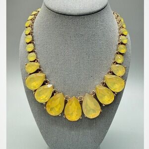Oversized Yellow Rhinestone Statement Necklace 18" Gold Tone Chunky Chic Sparkle